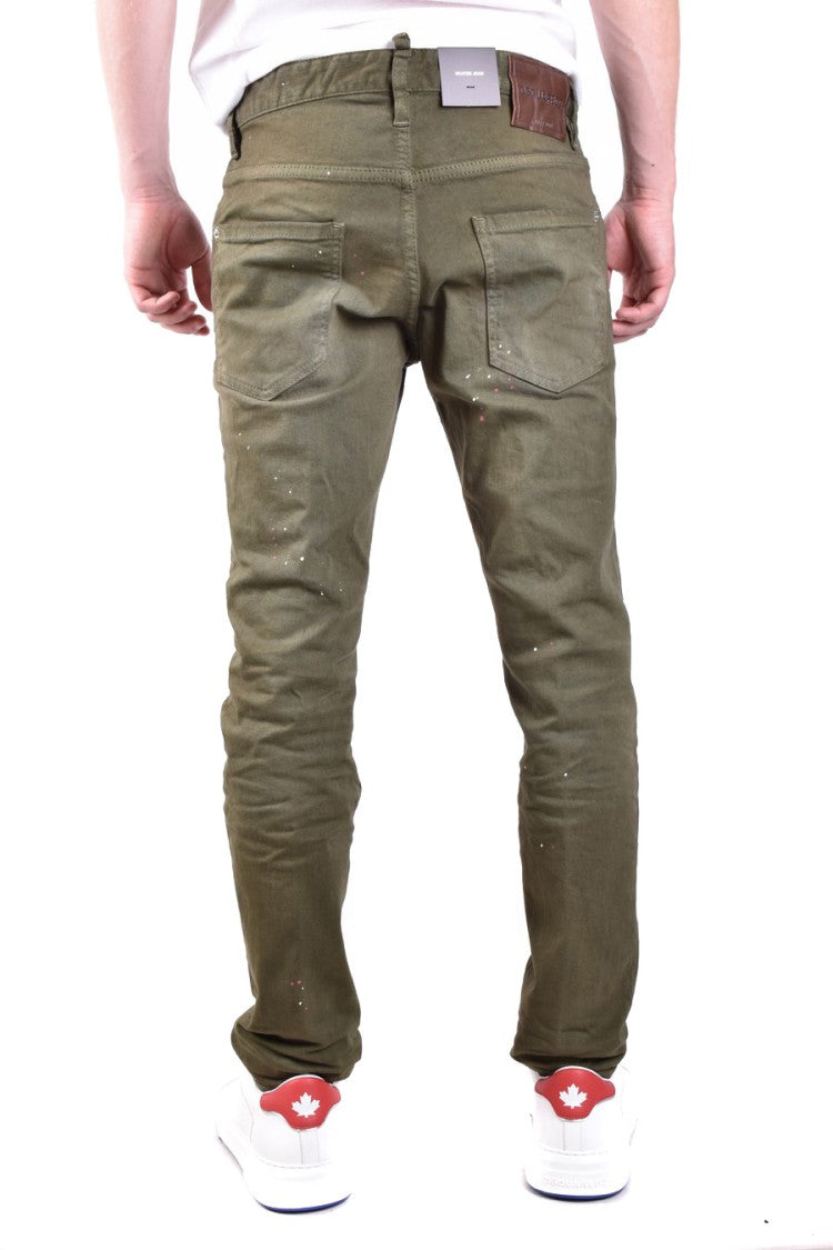 Dsquared2 Slim-Fit Distressed Green Jeans Paint Splatter