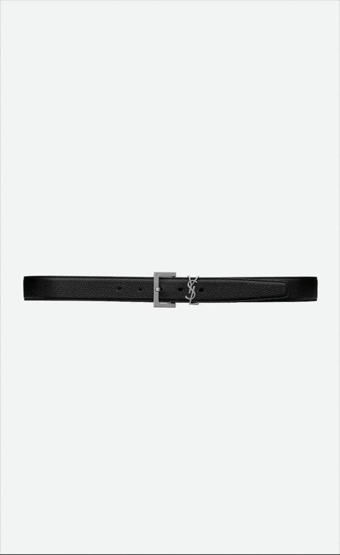 Saint Laurent Fine Grain Leather Belt With Polished Buckle