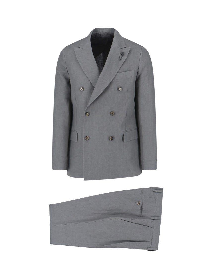Lardini Double-Breasted Linen Suit Grey