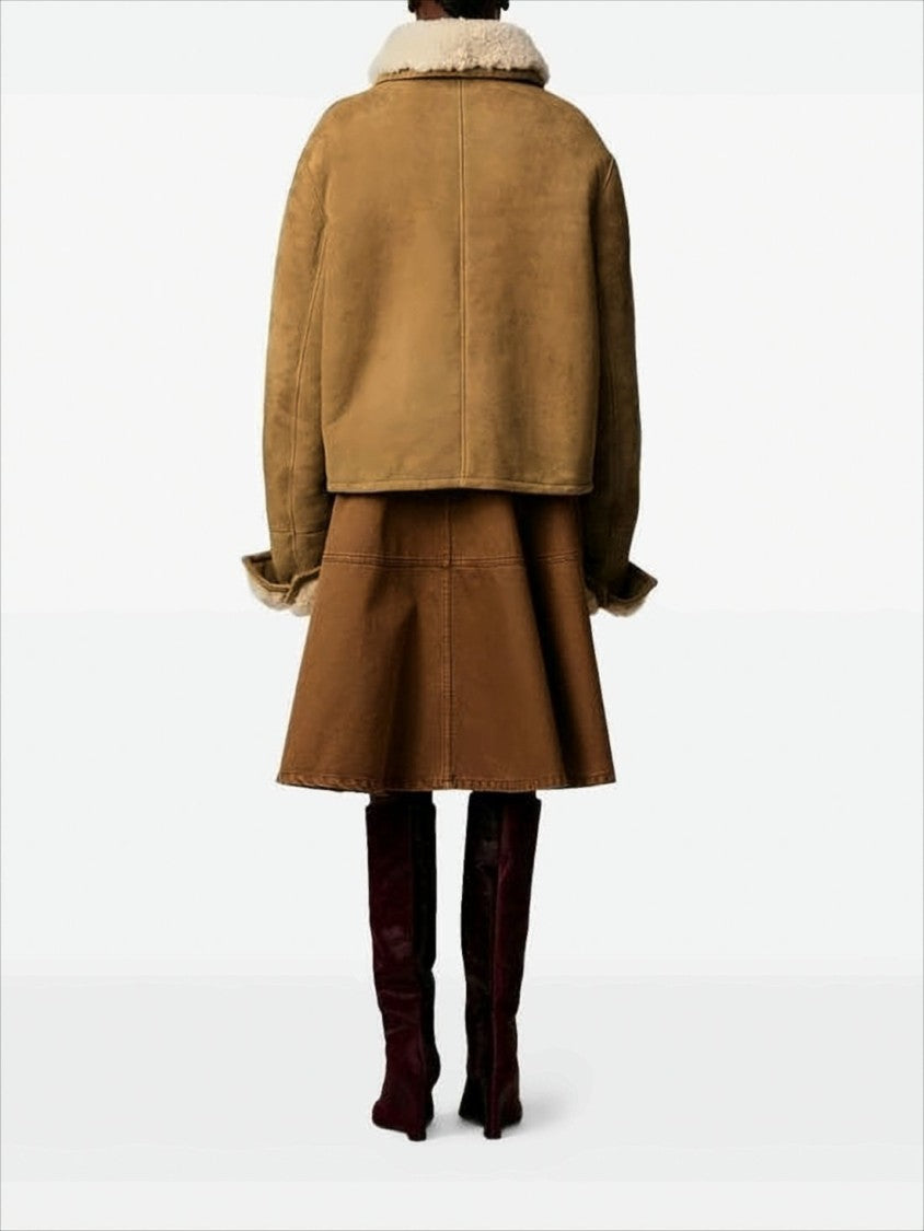 Ami Cropped Lambskin Jacket With Shearling Collar