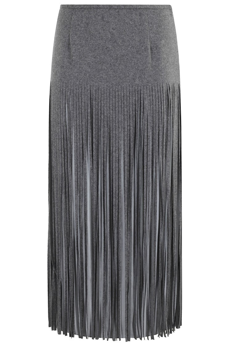 Tela Fringe-Detail Grey Wool Skirt