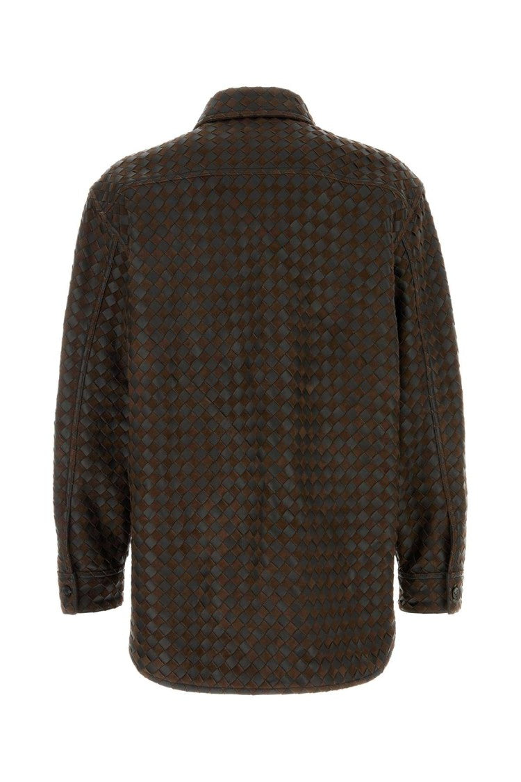 Bottega Veneta Two-Tone Leather And Suede Intrecciato Shirt