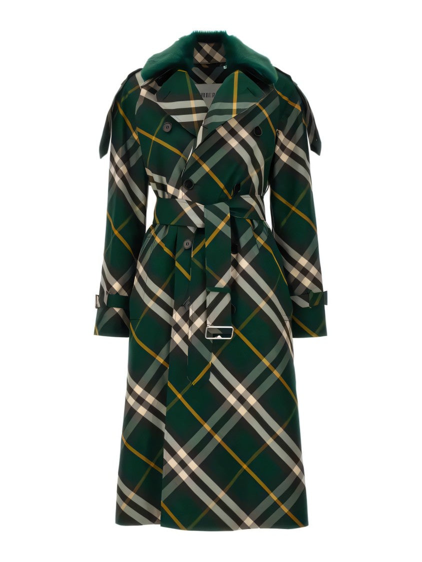 Burberry Plaid Trench Coat With Belted Waist