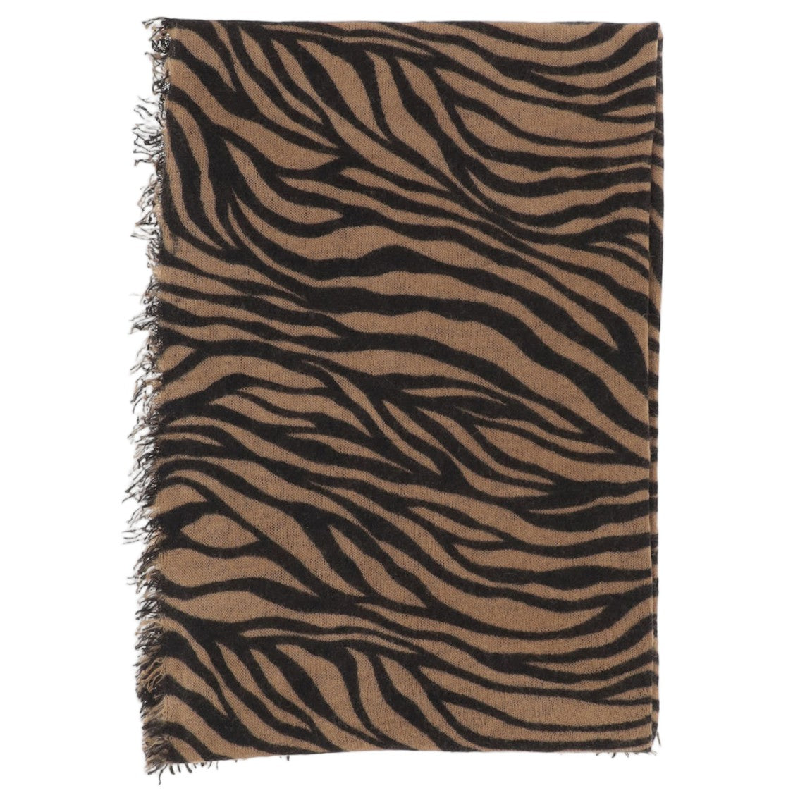 Faliero Sarti Fringed Cashmere Scarf With All-Over Animal Print