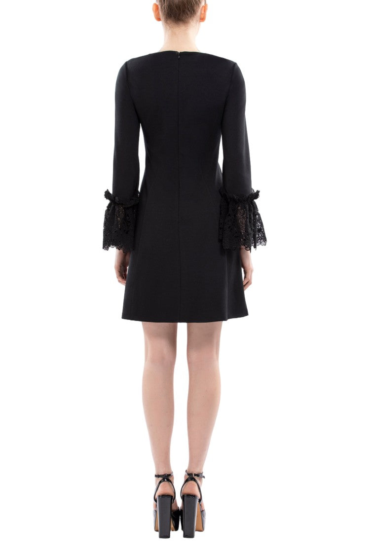 Saiid Kobeisy Short Jet Black Lace Dress With Intricate Ruffle Detailing