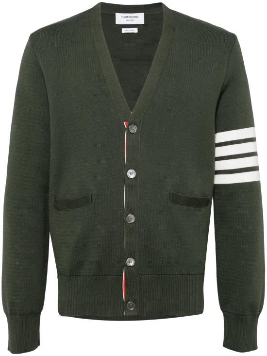 Thom Browne Deep V-Neck Cotton Cardigan With Distinctive Stripes
