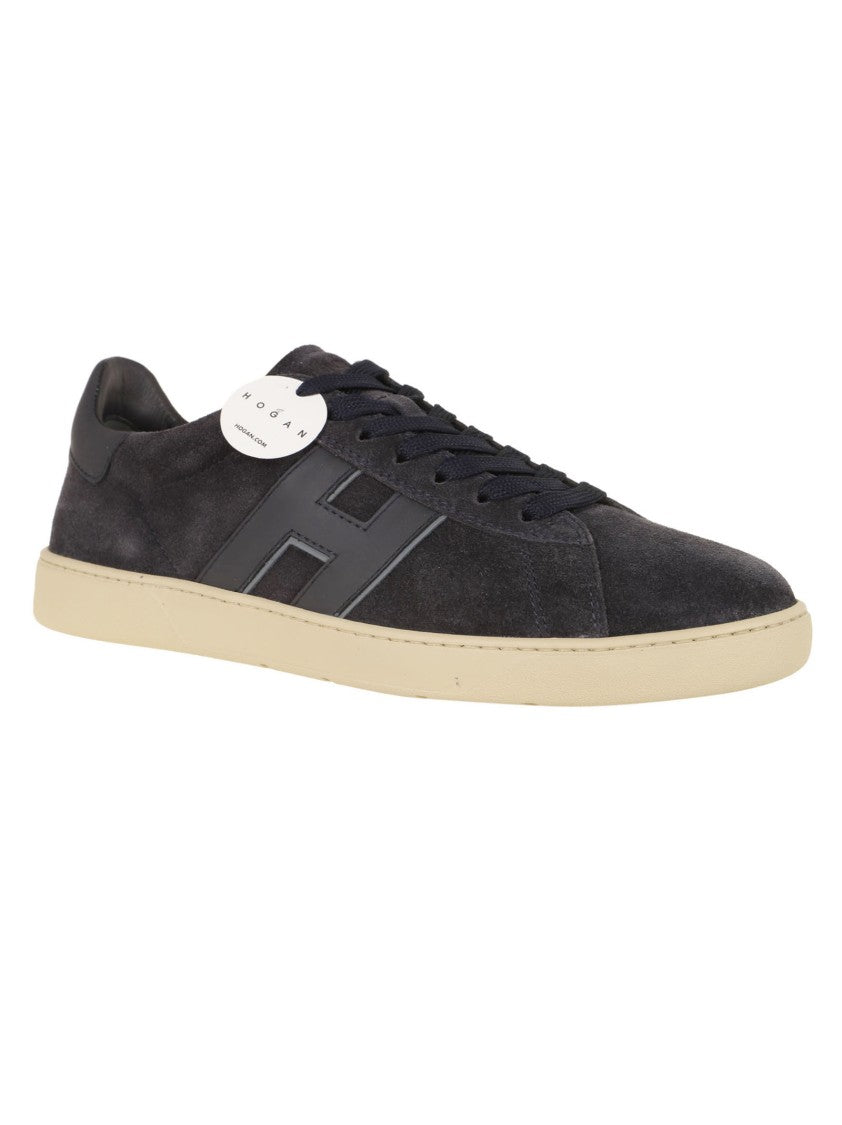 Hogan Midnight Blue Suede Sneakers With Amber Rubber Sole