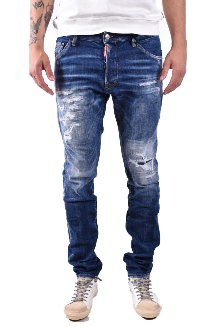 Dsquared2 Blue Cotton Distressed Skinny Jeans