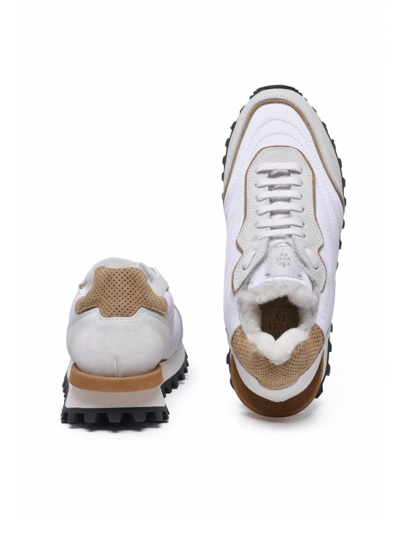 Eleventy White Nylon Inserts Suede Leather Sneakers