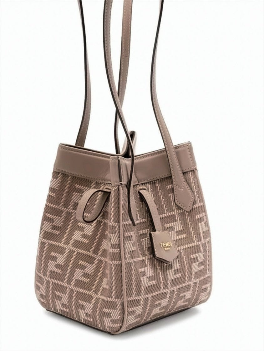 Fendi Geometric Patterned Structured Shoulder Bag With Leather Trim