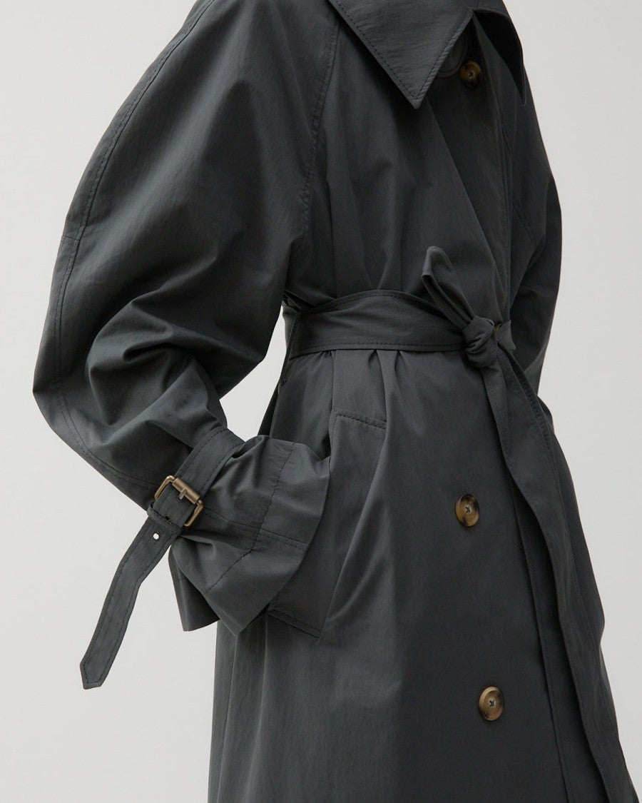 Max Mara Double-Breasted Black Trench Coat With Wide Collar