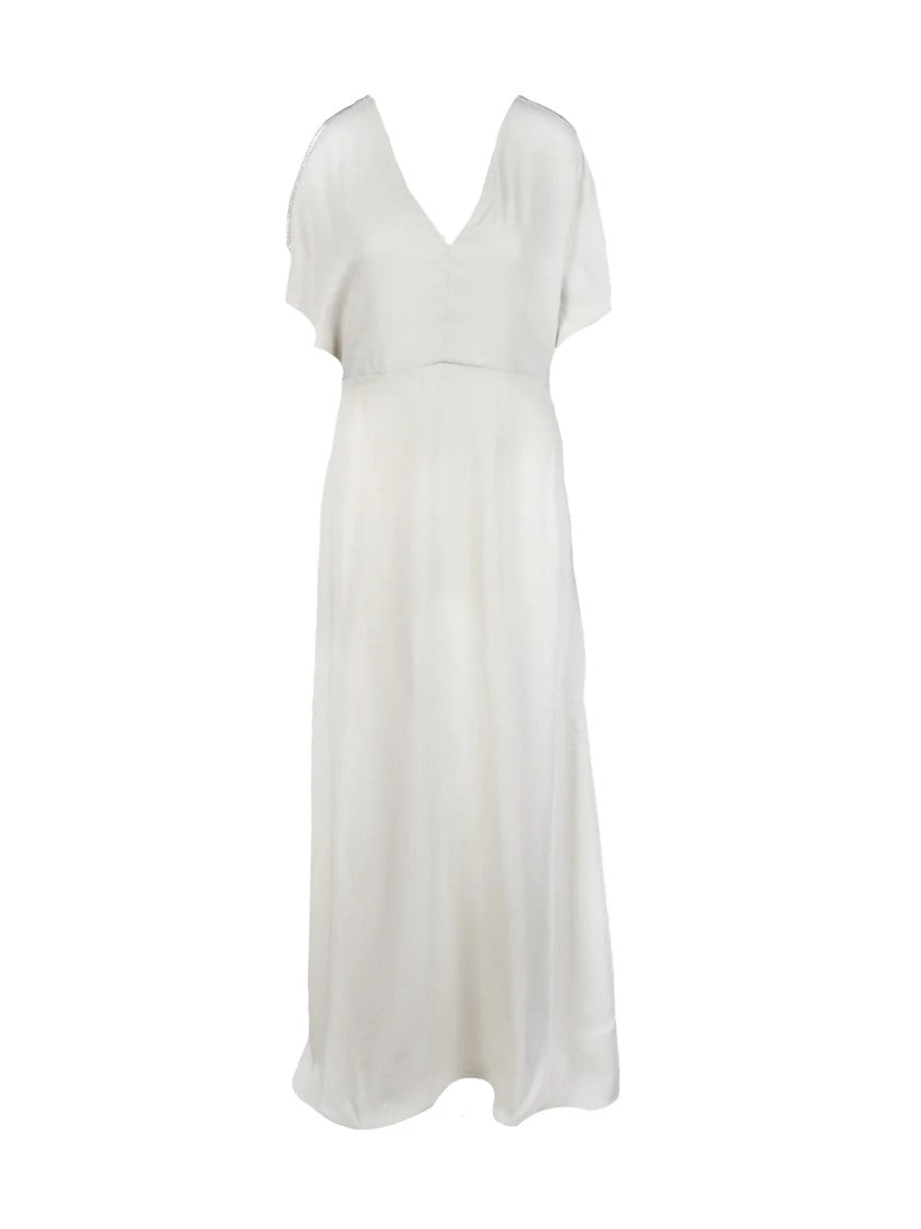 Fabiana Filippi Beige Rhinestone Viscose Maxi Dress