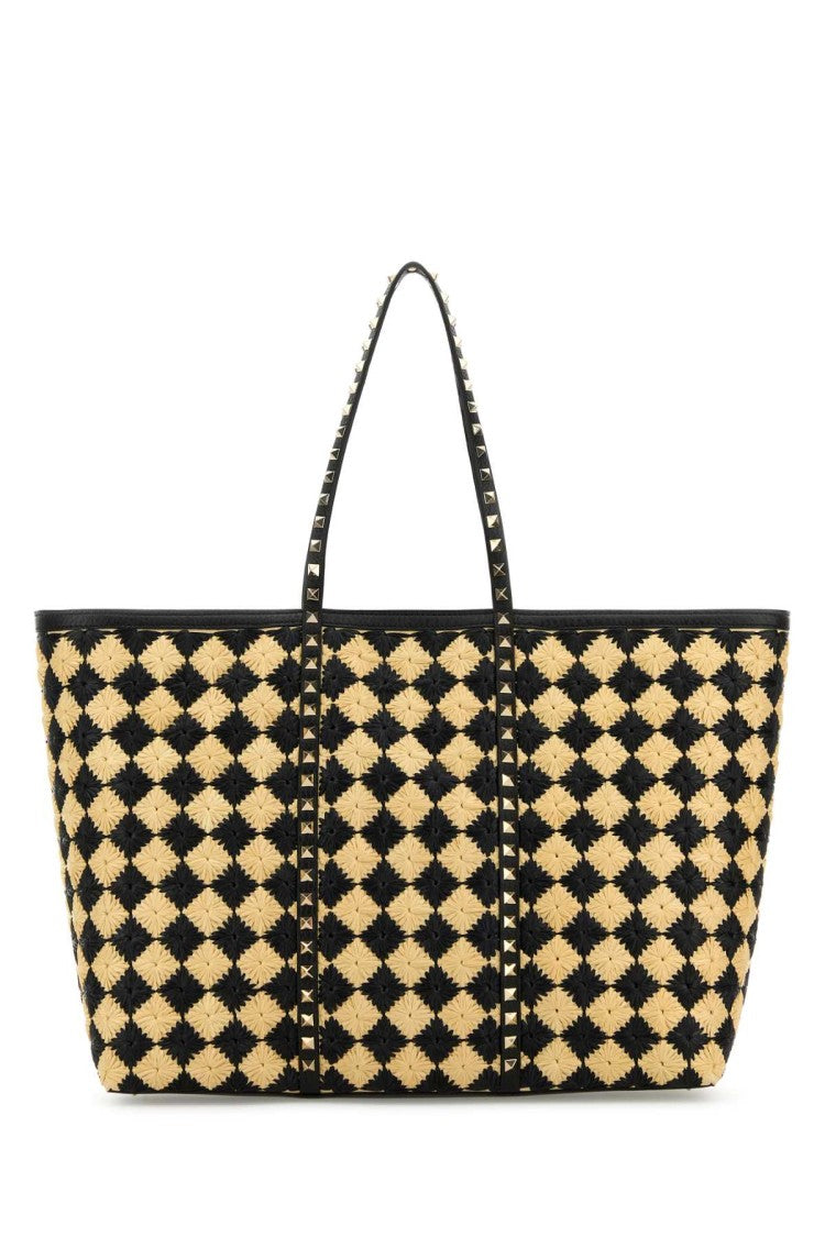Valentino Garavani Embroidered Raffia Rockstud Shopping Bag