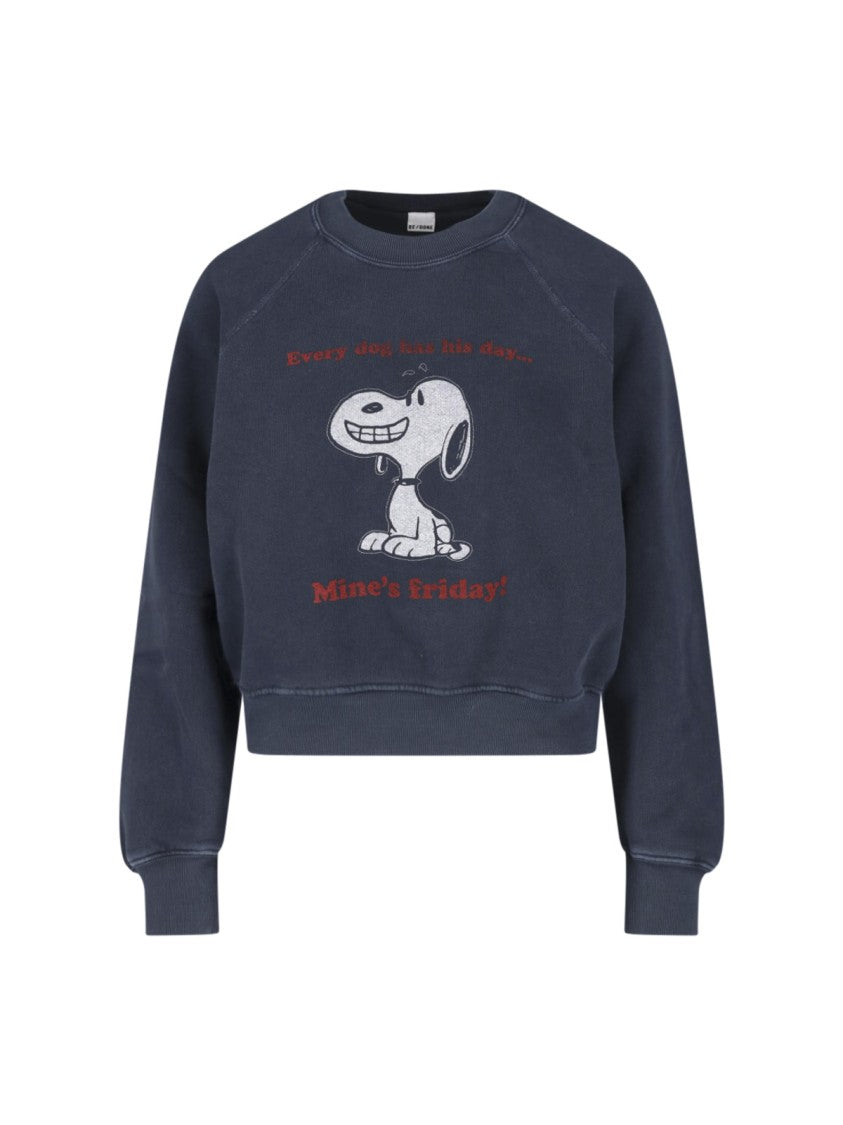 Re/Done Black Vintage-Effect Printed Cotton Sweatshirt