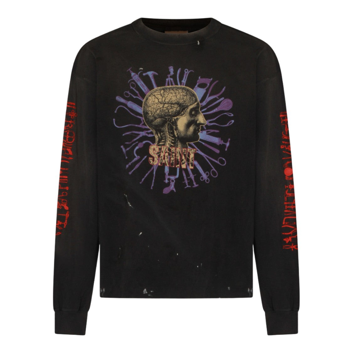 Saint Mxxxxxx Long-Sleeve Black T-Shirt With Anatomical Graphics