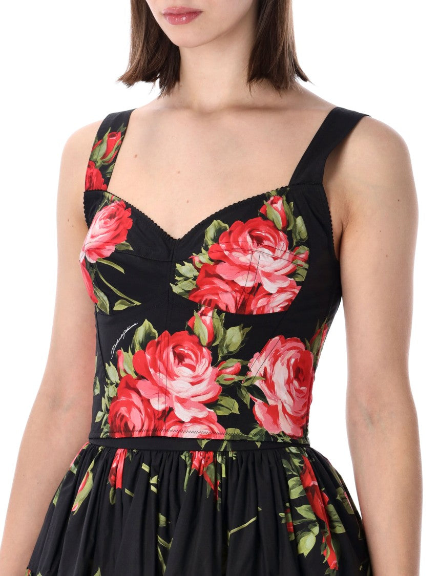 Dolce & Gabbana Structured Rose Bouquet Print Bustier Top