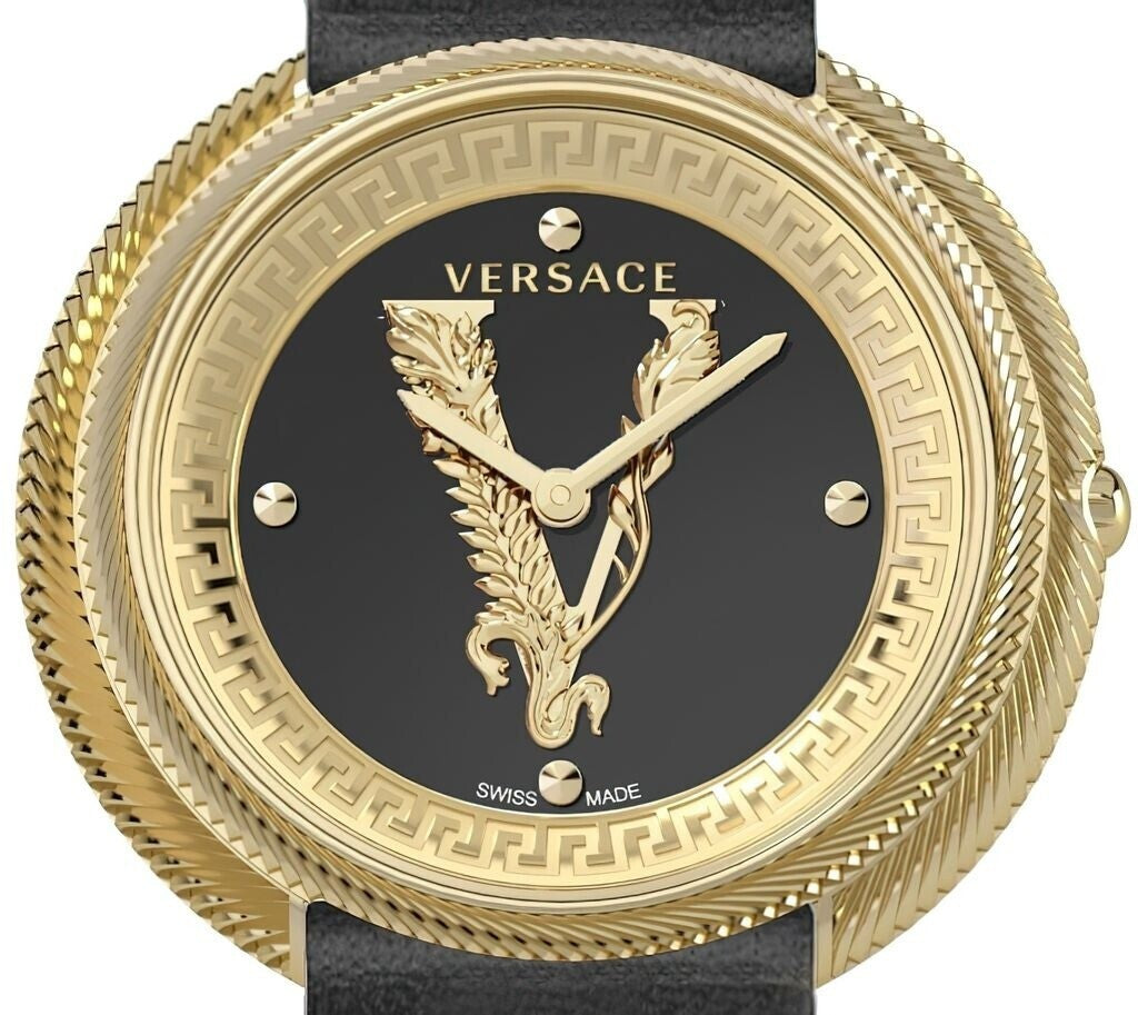 Versace Gold-Tone Stainless Steel Analog Watch With Black Dial