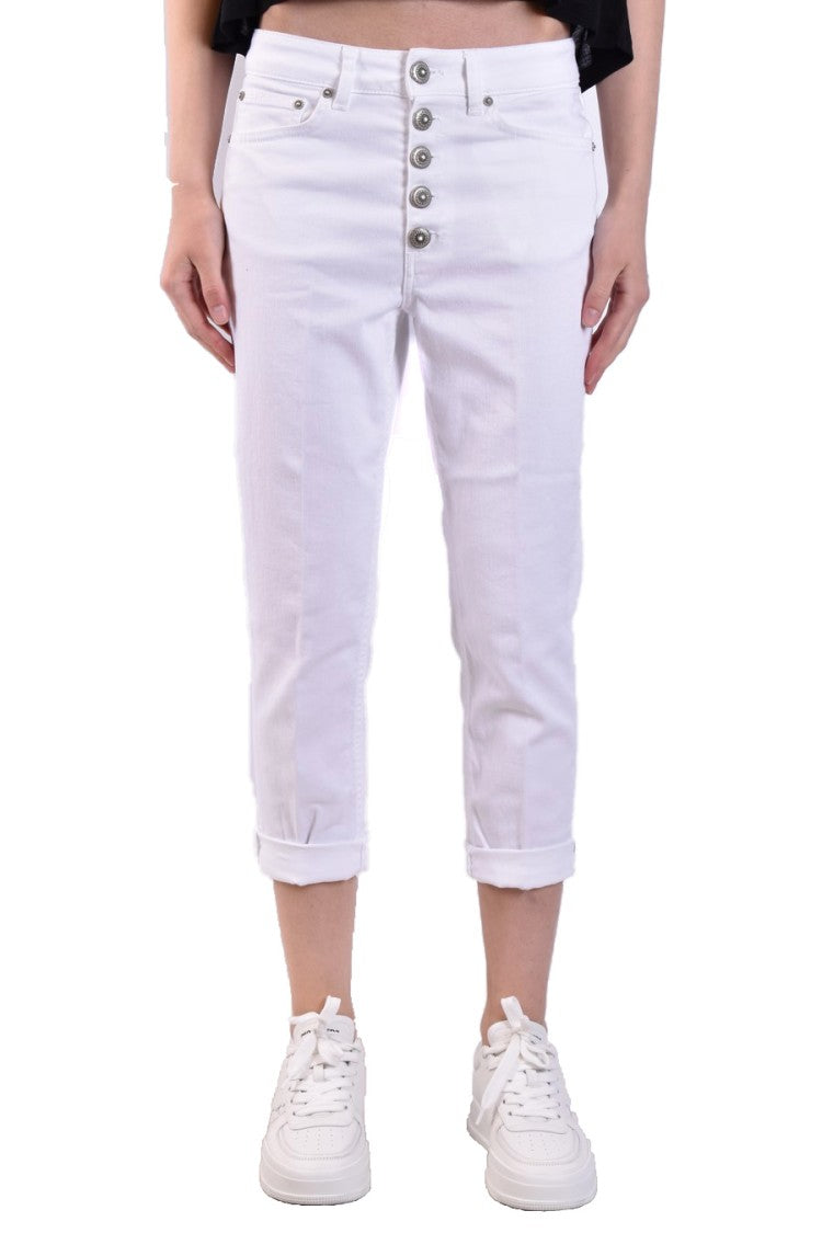 Dondup Cropped White High-Rise Button Fly Jeans