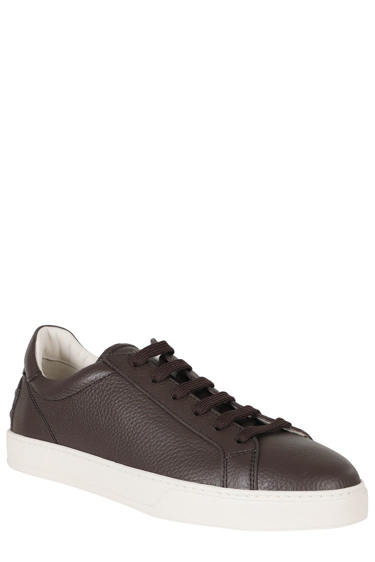 Tod's Brown Embossed Logo Laces Rubber Sole Leather Sneakers