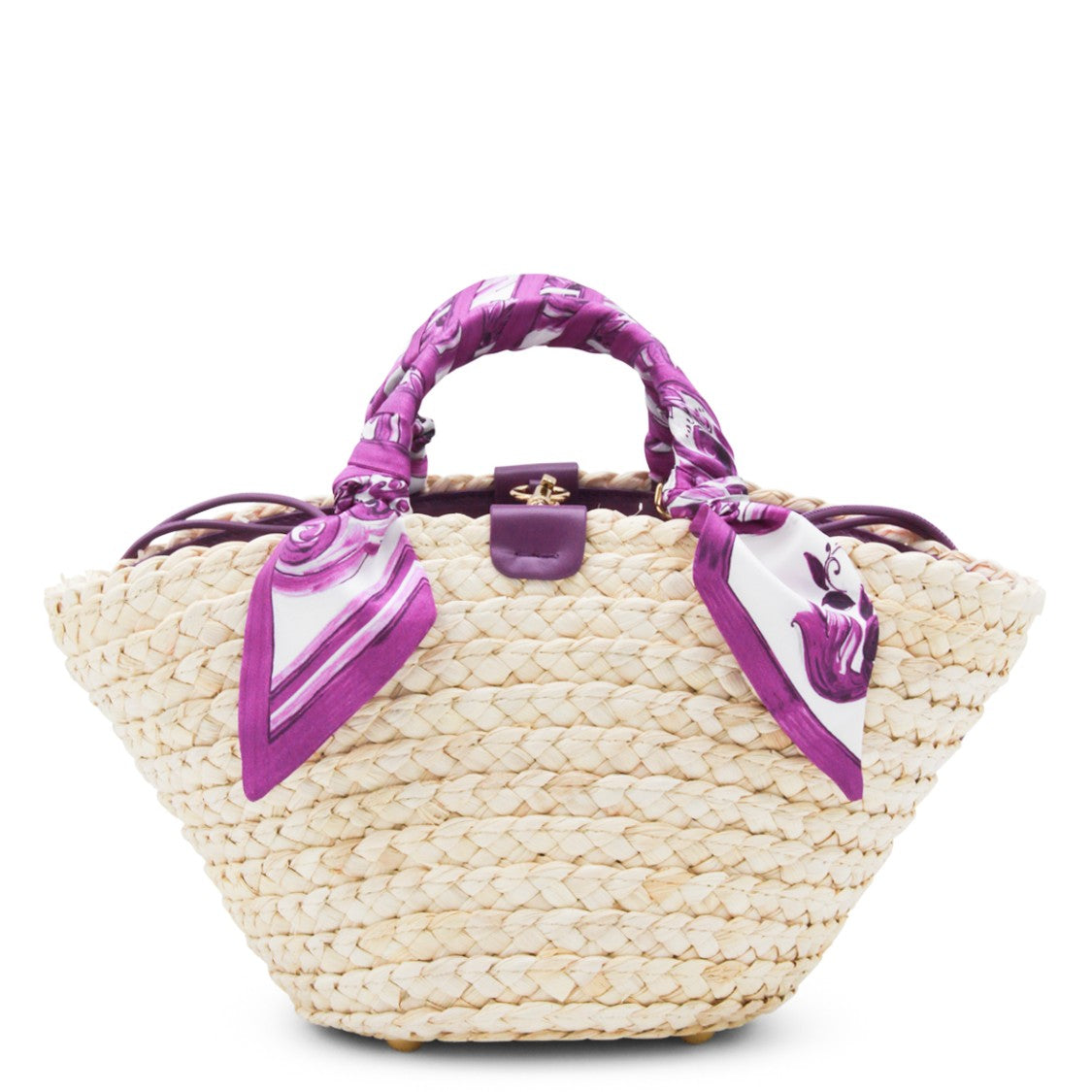 Dolce & Gabbana Beige And Violet Raffia Satchel