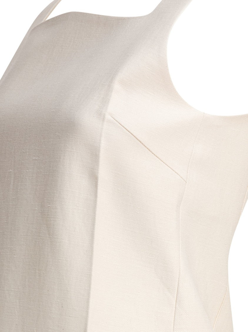Sandbeige Sleeveless Cotton-Linen Blend Dress