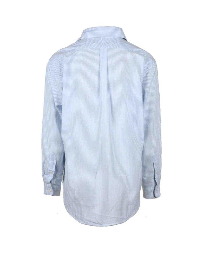 Haikure White/Light Blue Striped Cotton Regular Fit Shirt