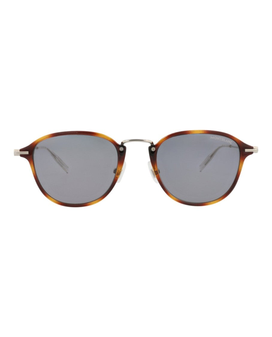 Montblanc Round-Frame Injection Sunglasses With Metal Temples And Tortoiseshell Pattern