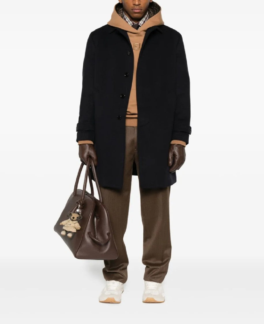 Lardini Matte Black Wool Single-Breasted Trench Coat