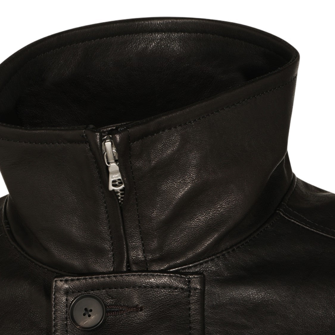 Auralee High Stand Collar Ribbed Leather Jacket