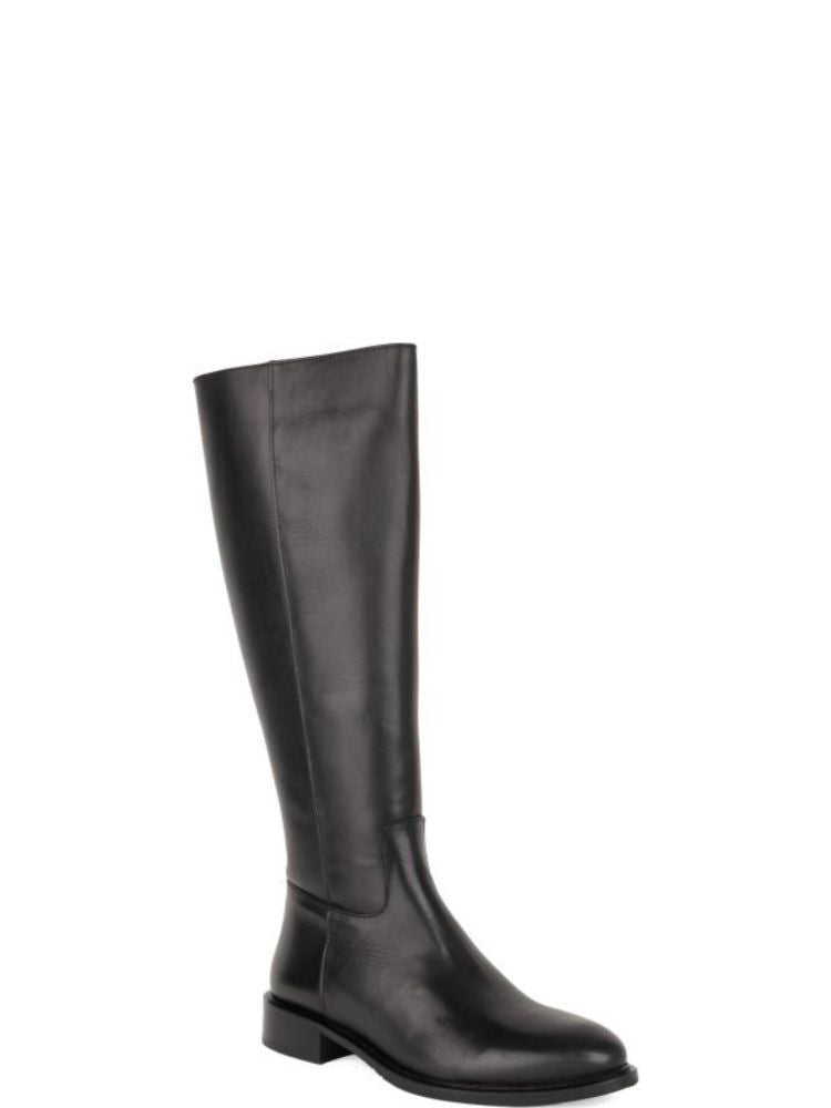 Sergio Moretti Black Minimalist Side Zipper Leather Long Boots