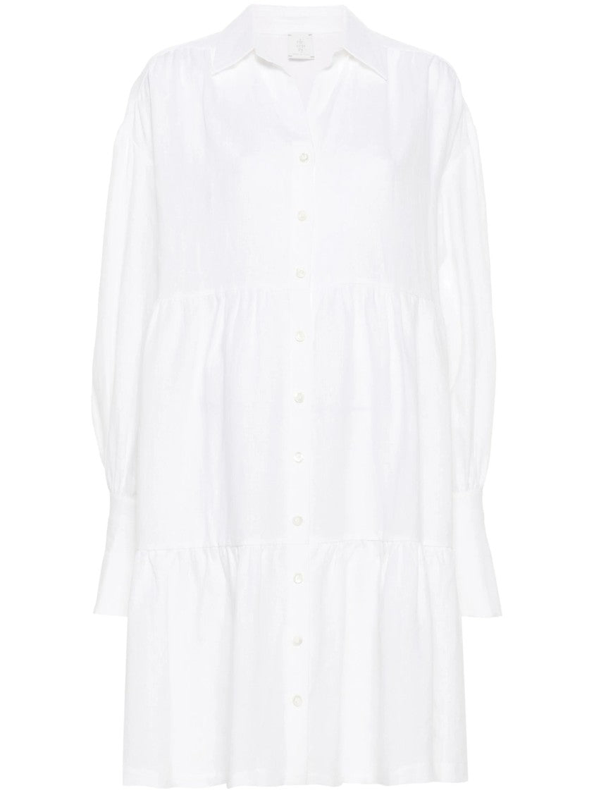 Eleventy Tiered White Linen Midi Dress