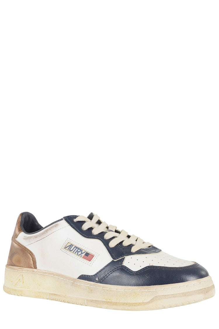 Autry White Copper Dark Blue Sup Vint Low Worn-Effect Leather Sneakers