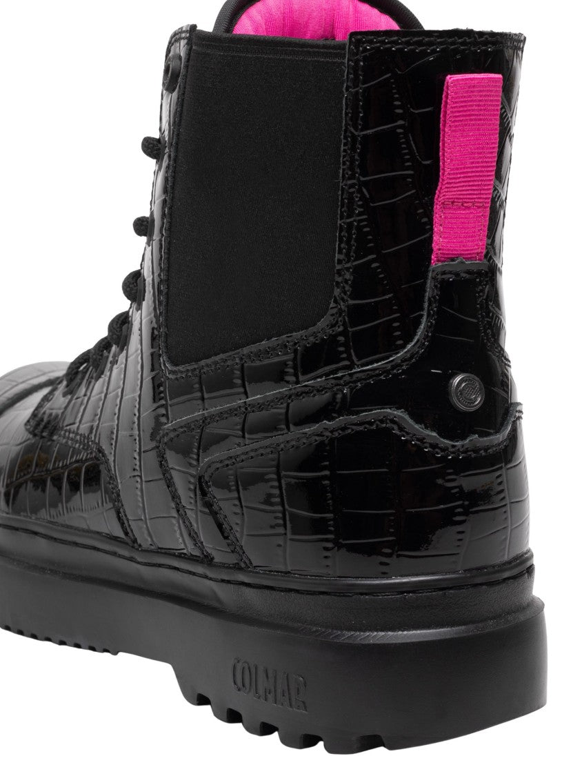 Colmar Originals High-Gloss Crocodile Pattern Ankle Boots