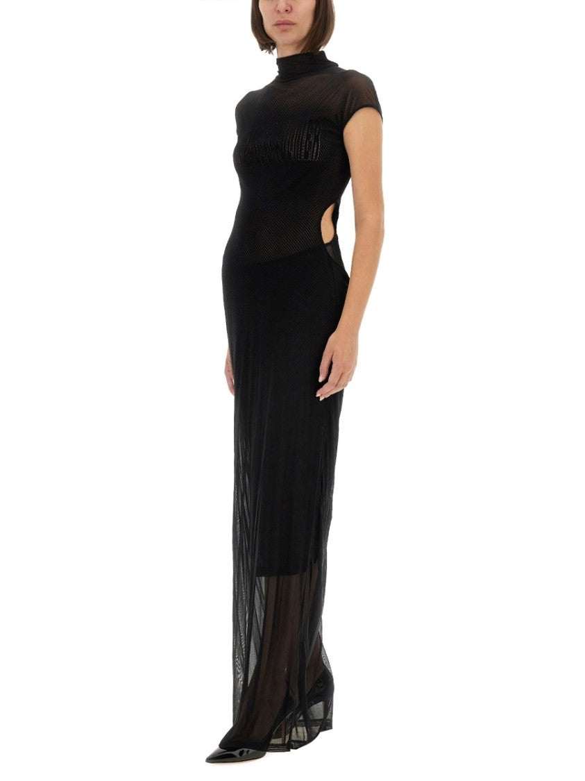 Jean Paul Gaultier Flocked Logo Mesh Maxi Dress