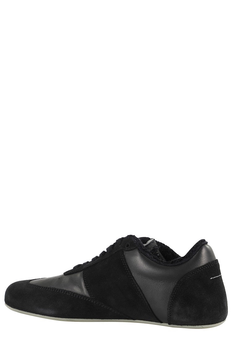 Mm6 By Maison Margiela Contemporary Black Leather And Suede Sneakers With Square Toe
