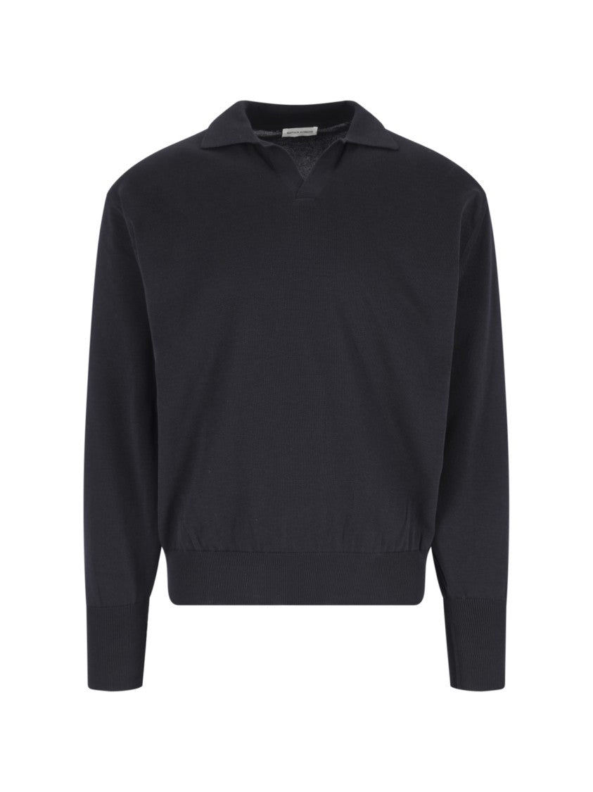 Kaptain Sunshine Navy Blue Cotton Ribbed Collar Sweater