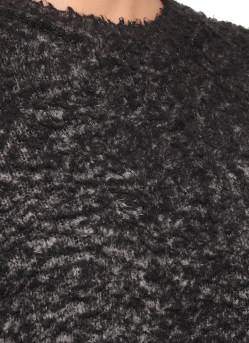 Avant Toi Textured Black Melange Cotton Sweater With Cropped Silhouette