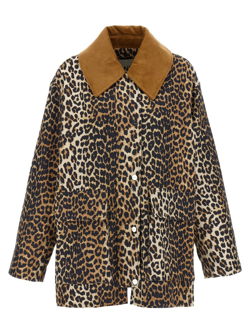 Ganni Leopard Printed Canvas Midi' Jacket