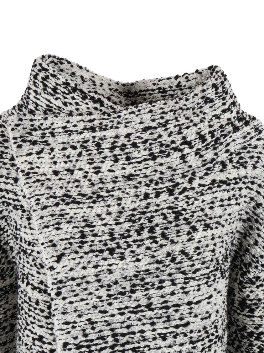 Alberta Ferretti Textured Knit Asymmetrical Sweater With Draped Neckline