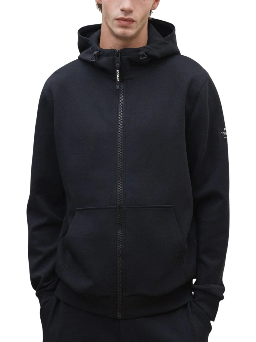 Ecoalf Minimalist Black Hoodie With Full Zip And Adjustable Hood