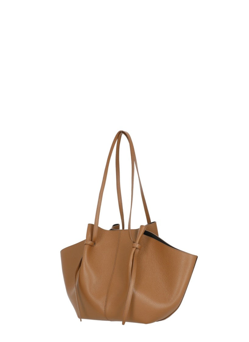 Yuzefi Winged Pebbled Leather Tote With Golden Logo
