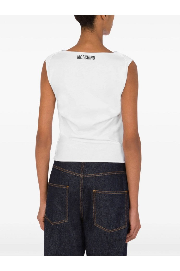 Moschino White Newspaper Print Sleeveless Cutout Tank Top