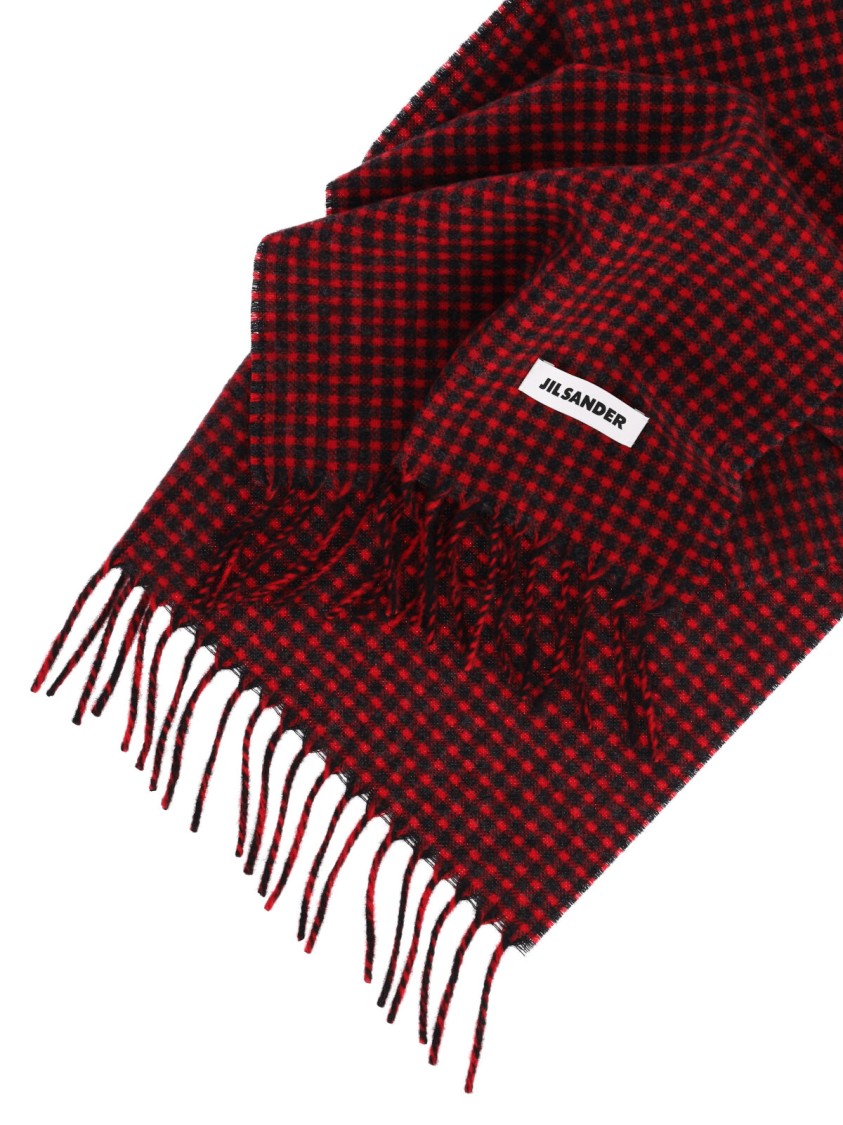 Jil Sander Checkered Virgin Wool Scarf With Fringed Edges And Logo Tag