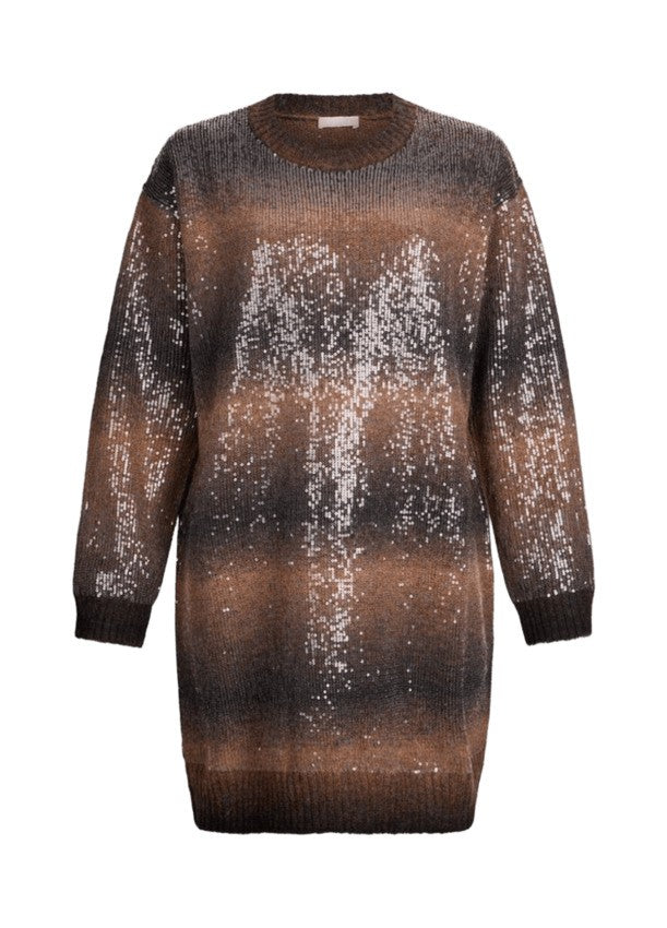 Liu Jo Gradient Brown Sequined Knit Mini Dress