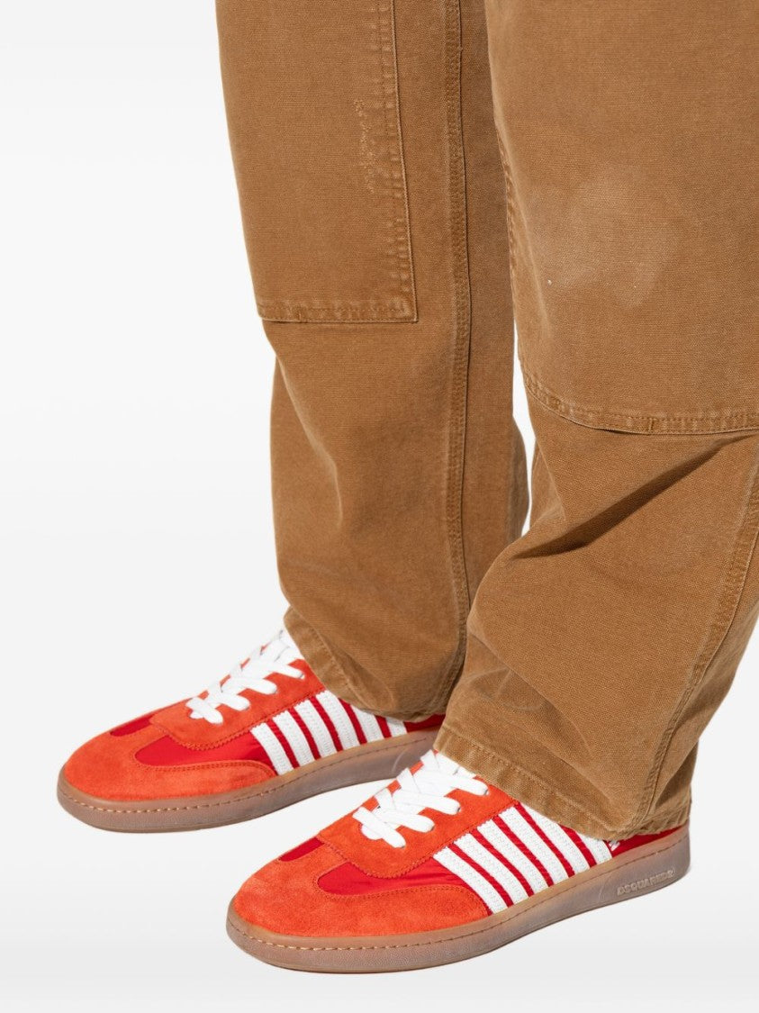 Dsquared2 Red Leather Striped Detail Lace Sneakers