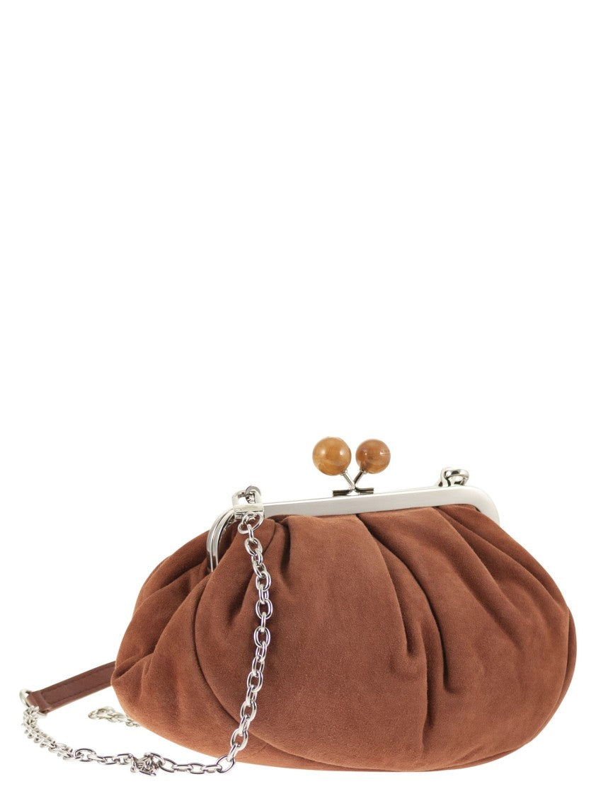Max Mara Ruched Suede Clutch With Marbled Beads