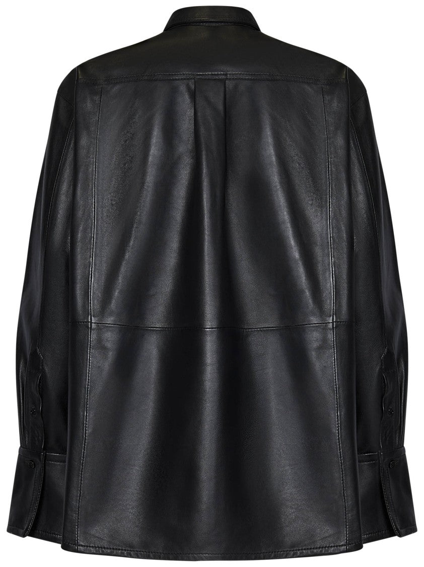 Victoria Beckham Oversized Black Nappa Leather Shirt With Silhouette