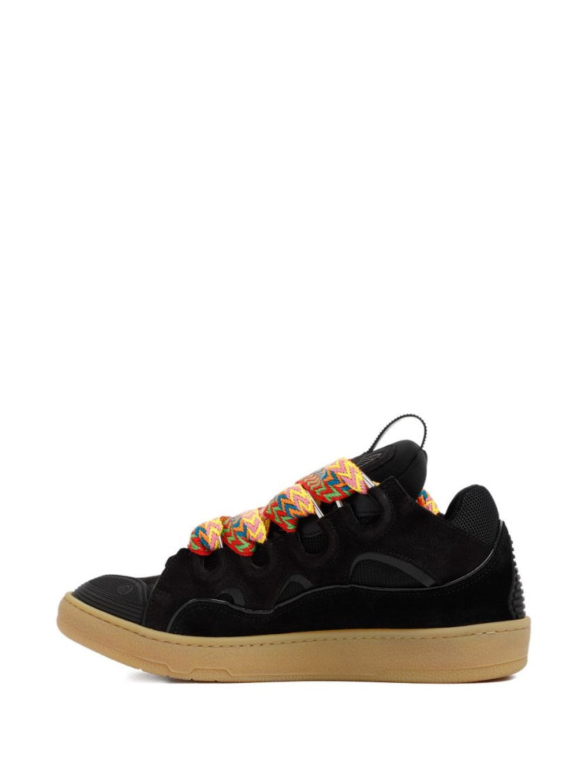 Lanvin Black Patterned Lace Ridged Sole Sneakers
