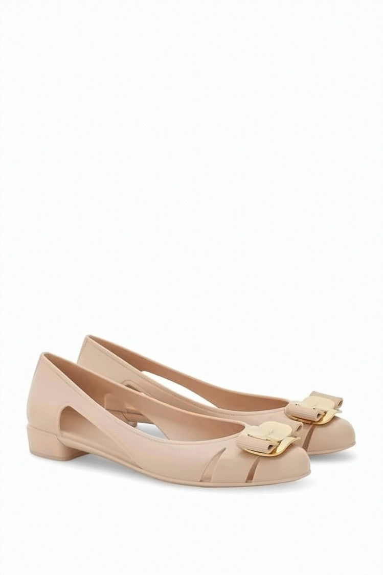 Salvatore Ferragamo Rubber Flat Shoes With Cut-Out Details And Bow Accent