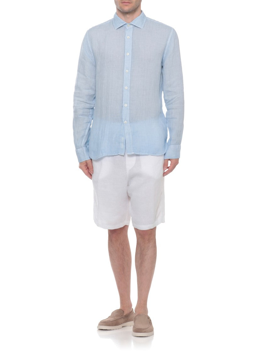 120% Lino Light Blue Cotton Casual Shirt